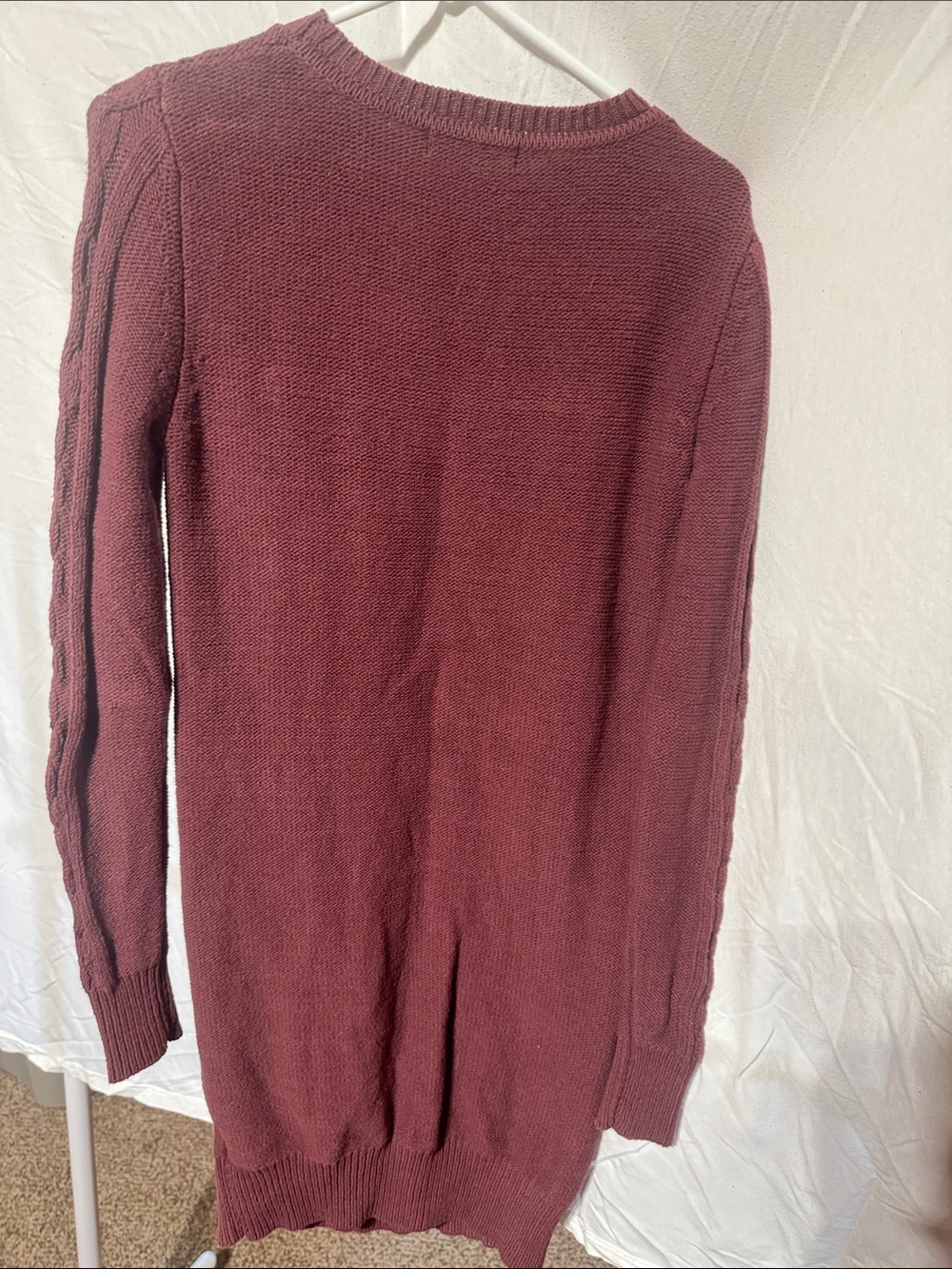 United By Blue Cable-Knit Crewneck Sweater Dress in Wine - Picture 4 of 4